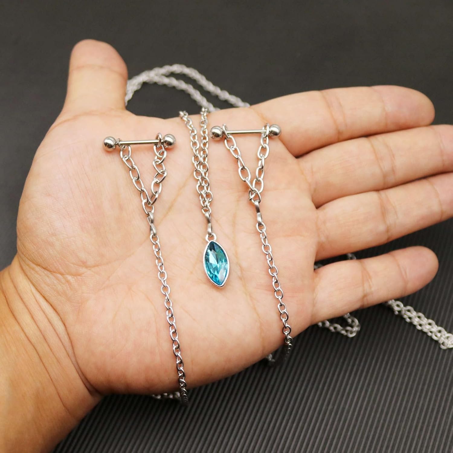 Nipple Chains Pierced Necklace 14G Barbells Nipple Rings Drizzle Dangle Body Piercing Jewelry - QIAO CrystalQIAO CrystalQIAO Crystal