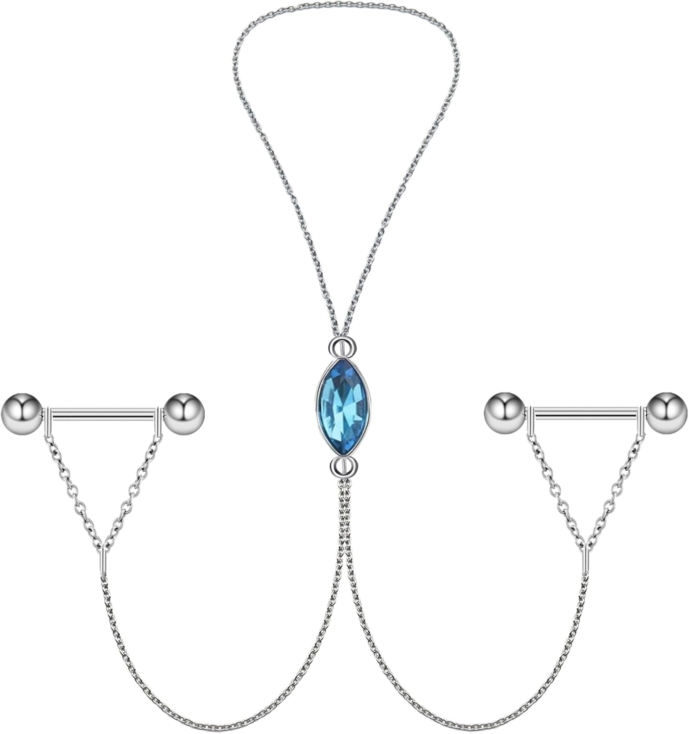 Nipple Chains Pierced Necklace 14G Barbells Nipple Rings Drizzle Dangle Body Piercing Jewelry - QIAO CrystalQIAO CrystalQIAO Crystal