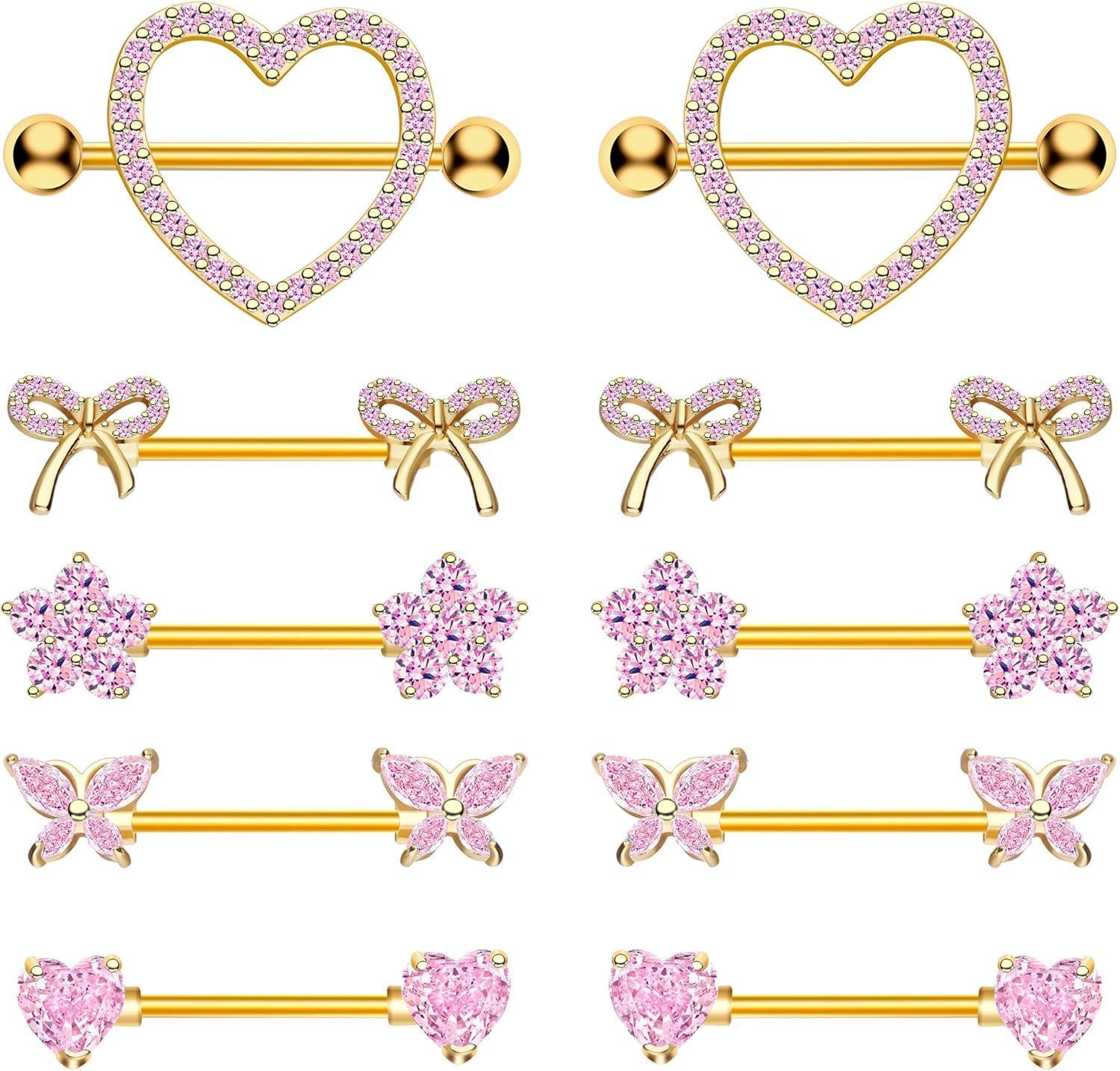 Nipple Piercing Jewelry 14G Stainless Steel Nipple Rings Heart Butterfly Flower Bow Nipple Barbells - 我的商店我的商店我的商店