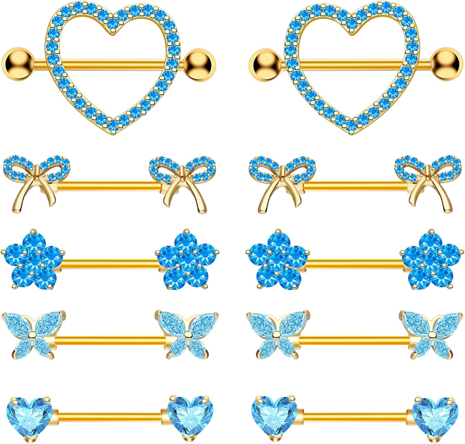 Nipple Piercing Jewelry 14G Stainless Steel Nipple Rings Heart Butterfly Flower Bow Nipple Barbells - 我的商店我的商店我的商店