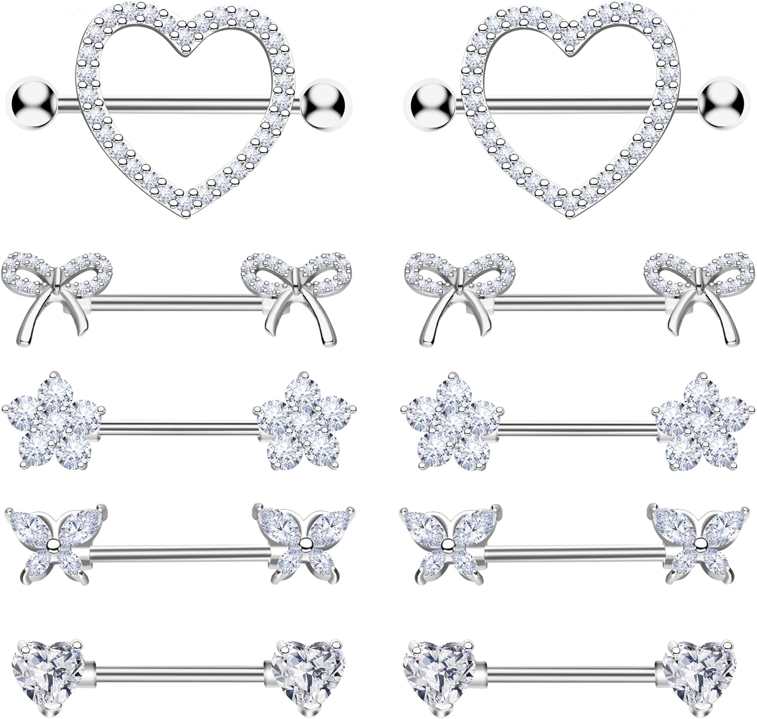 Nipple Piercing Jewelry 14G Stainless Steel Nipple Rings Heart Butterfly Flower Bow Nipple Barbells - 我的商店我的商店我的商店