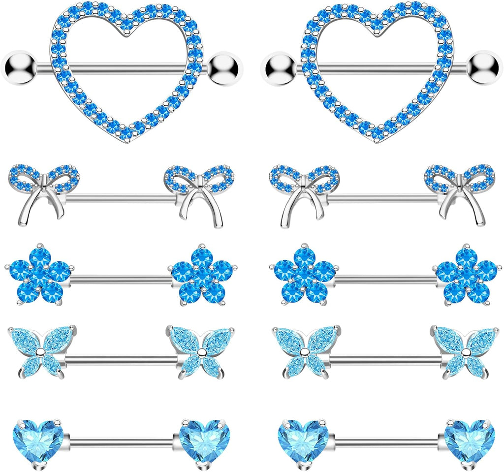 Nipple Piercing Jewelry 14G Stainless Steel Nipple Rings Heart Butterfly Flower Bow Nipple Barbells - 我的商店我的商店我的商店