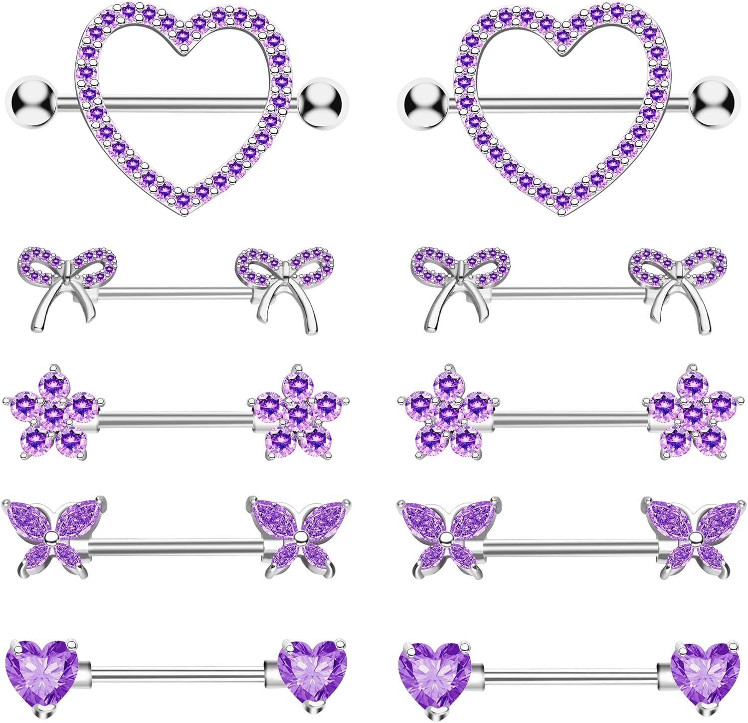 Nipple Piercing Jewelry 14G Stainless Steel Nipple Rings Heart Butterfly Flower Bow Nipple Barbells - 我的商店我的商店我的商店