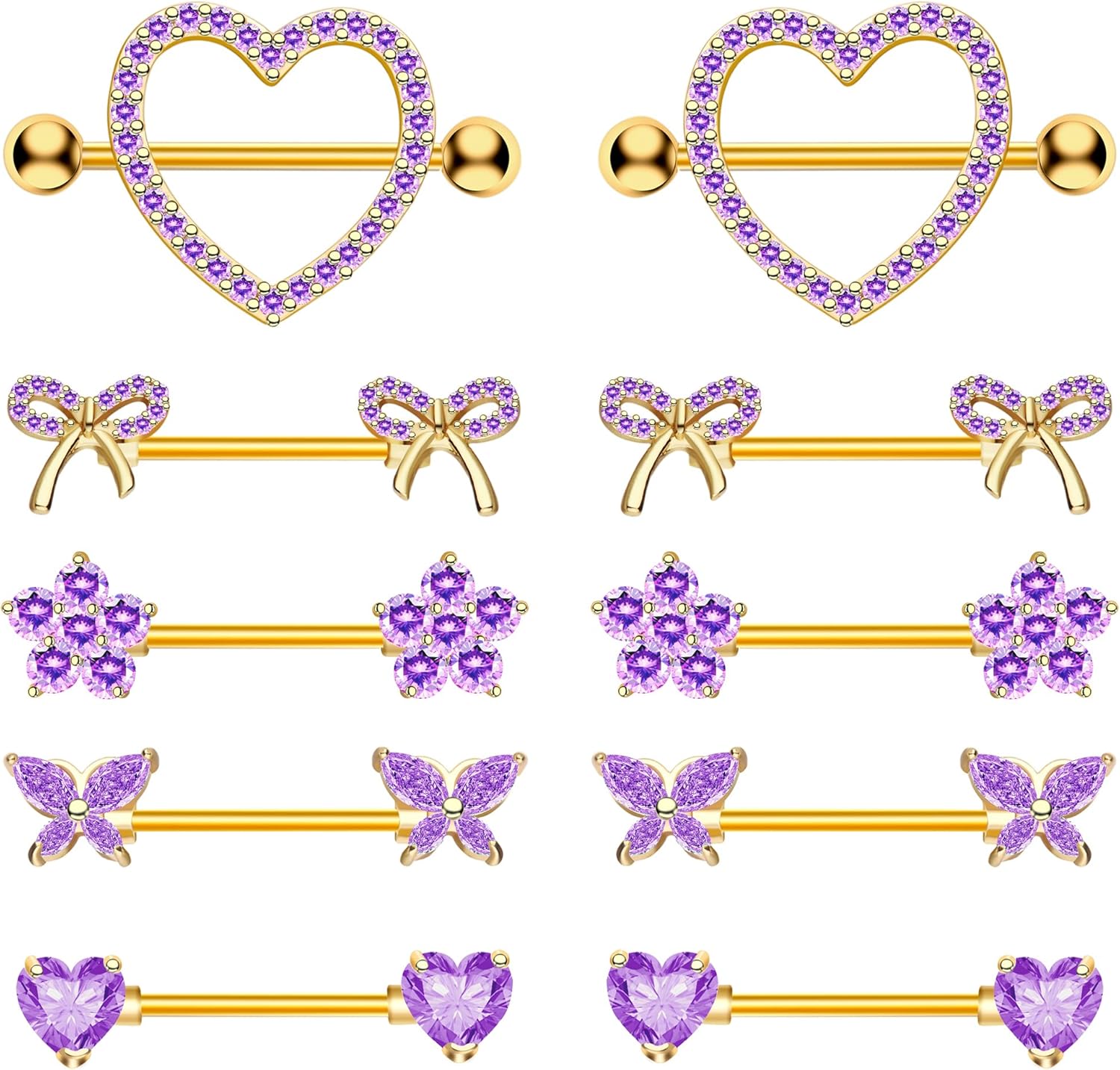 Nipple Piercing Jewelry 14G Stainless Steel Nipple Rings Heart Butterfly Flower Bow Nipple Barbells - 我的商店我的商店我的商店