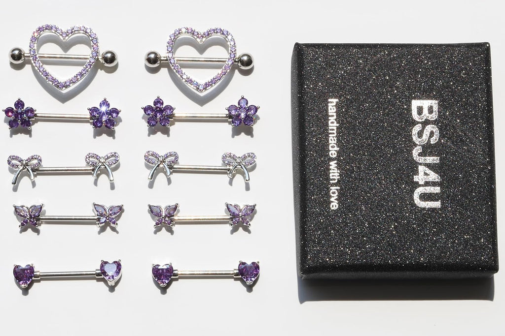 Nipple Piercing Jewelry 14G Stainless Steel Nipple Rings Heart Butterfly Flower Bow Nipple Barbells - 我的商店我的商店我的商店