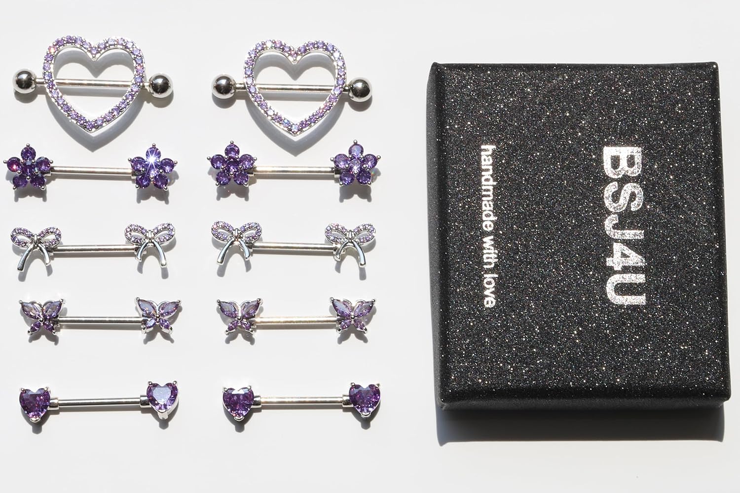 Nipple Piercing Jewelry 14G Stainless Steel Nipple Rings Heart Butterfly Flower Bow Nipple Barbells - 我的商店我的商店我的商店