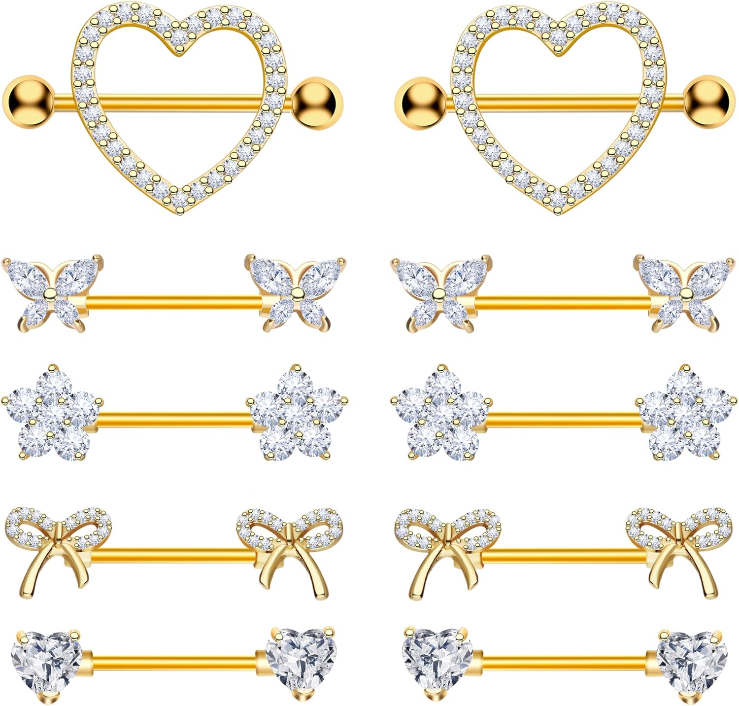 Nipple Piercing Jewelry 14G Stainless Steel Nipple Rings Heart Butterfly Flower Bow Nipple Barbells - 我的商店我的商店我的商店