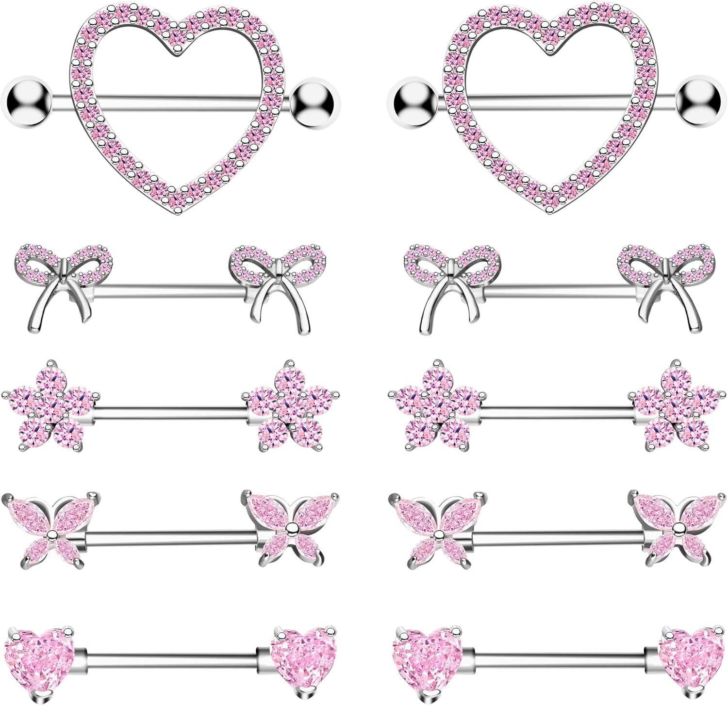 Nipple Piercing Jewelry 14G Stainless Steel Nipple Rings Heart Butterfly Flower Bow Nipple Barbells - 我的商店我的商店我的商店