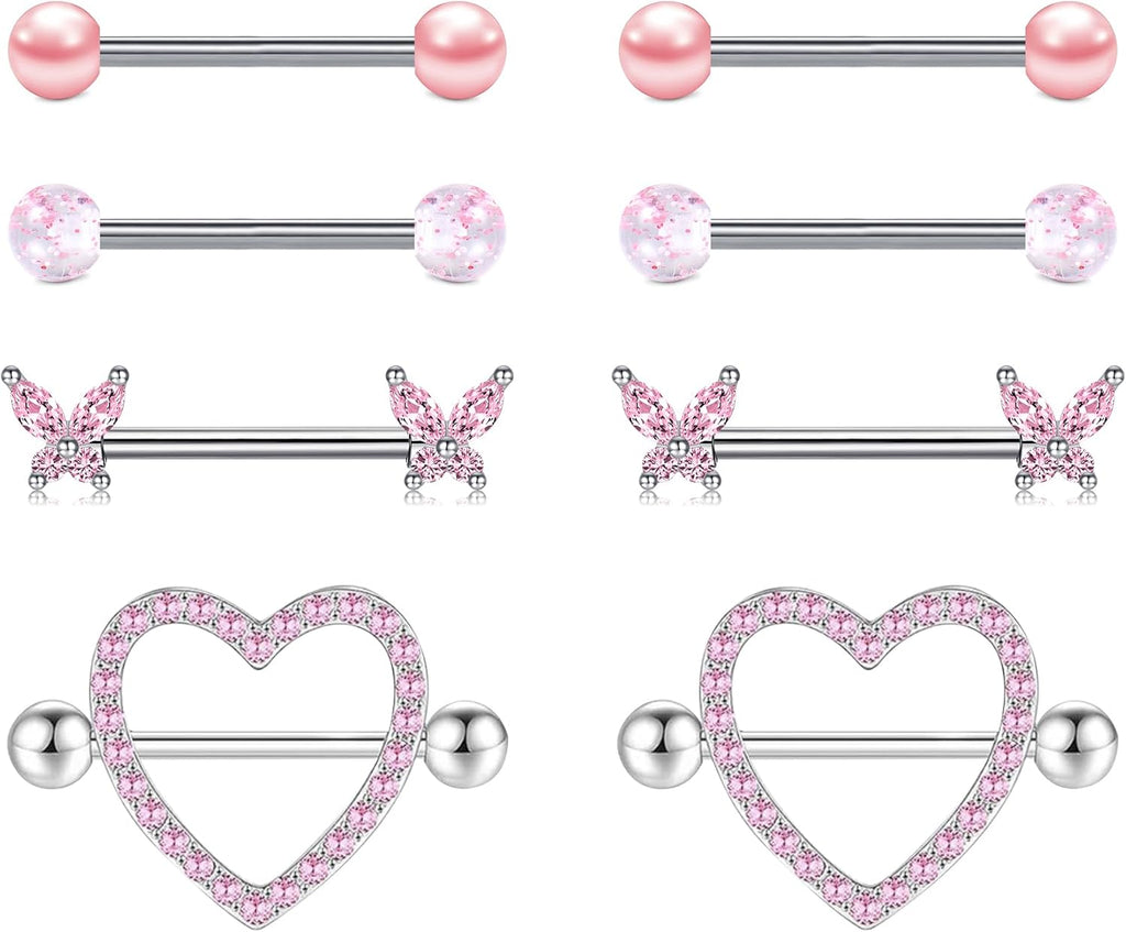 Nipple Piercing Jewelry Nipple Rings Surgical Steel 14 Gauge Nipple Piercing Nipple Jewelry 316L Stainless Steel Heart Cherry Nipple Barbell CZ Cute Nipple Rings Set - QIAO CrystalQIAO CrystalQIAO Crystal