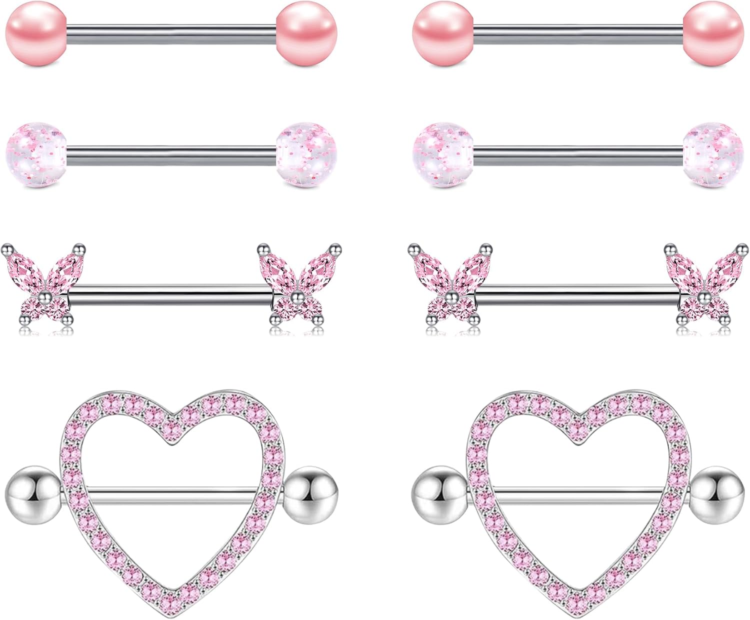 Nipple Piercing Jewelry Nipple Rings Surgical Steel 14 Gauge Nipple Piercing Nipple Jewelry 316L Stainless Steel Heart Cherry Nipple Barbell CZ Cute Nipple Rings Set - QIAO CrystalQIAO CrystalQIAO Crystal