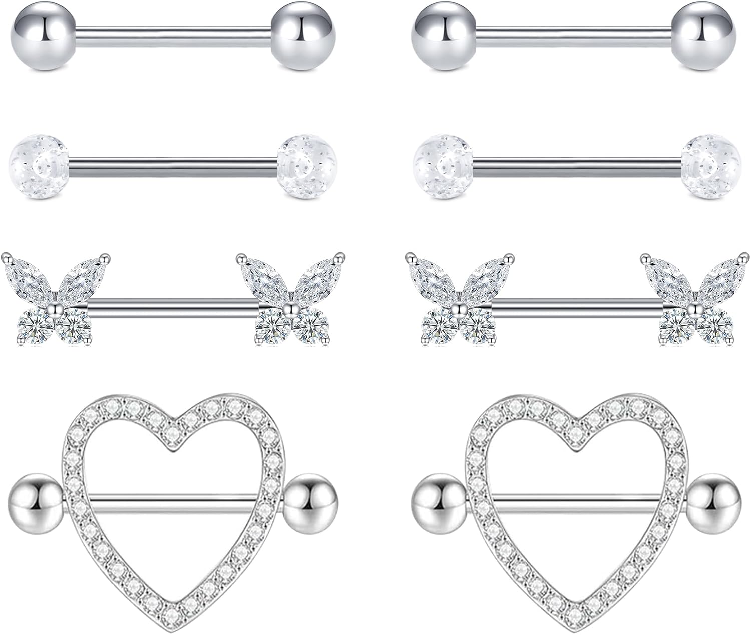 Nipple Piercing Jewelry Nipple Rings Surgical Steel 14 Gauge Nipple Piercing Nipple Jewelry 316L Stainless Steel Heart Cherry Nipple Barbell CZ Cute Nipple Rings Set - QIAO CrystalQIAO CrystalQIAO Crystal