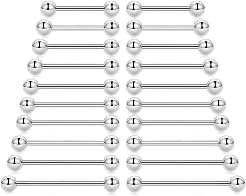 Nipple Piercing Jewelry Surgical Steel Barbells 14G Nipple rings Stainless Steel Bridge Tongue Ring for Women Men - QIAO CrystalQIAO CrystalQIAO Crystal