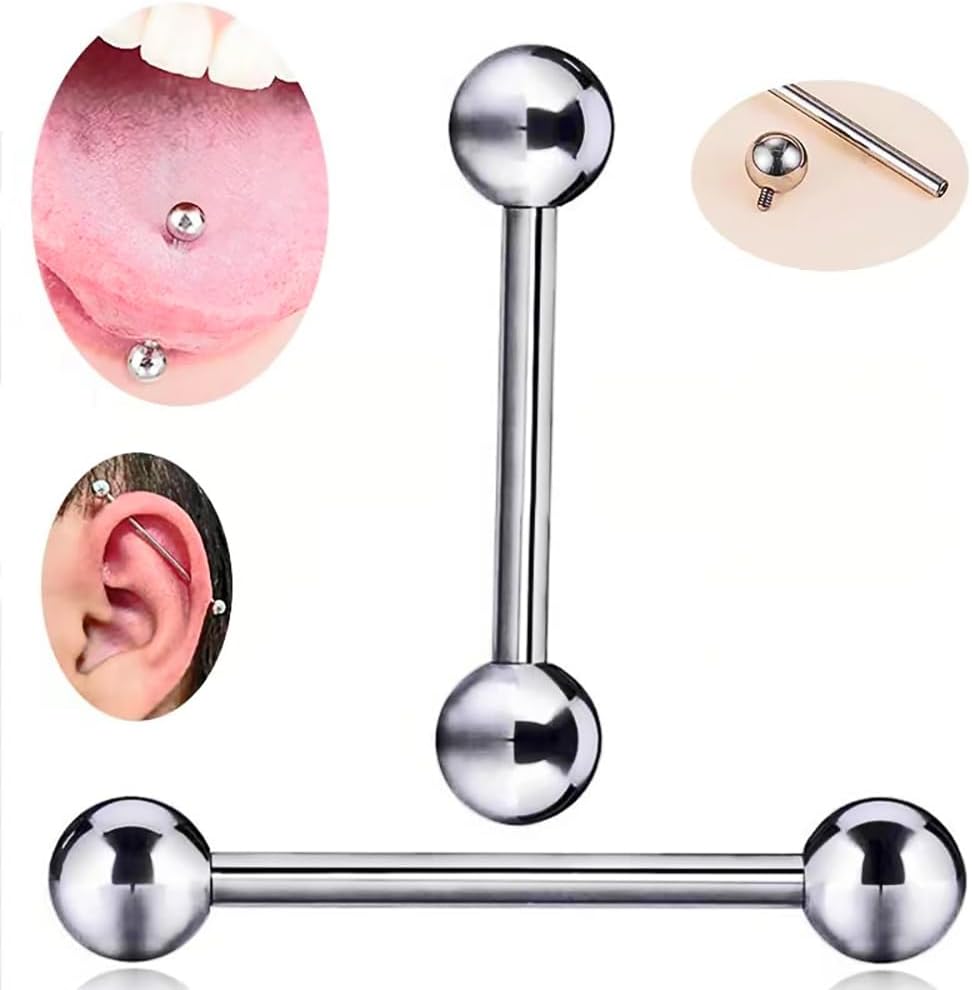 Nipple Piercing Jewelry Surgical Steel Barbells 14G Nipple rings Stainless Steel Bridge Tongue Ring for Women Men - QIAO CrystalQIAO CrystalQIAO Crystal