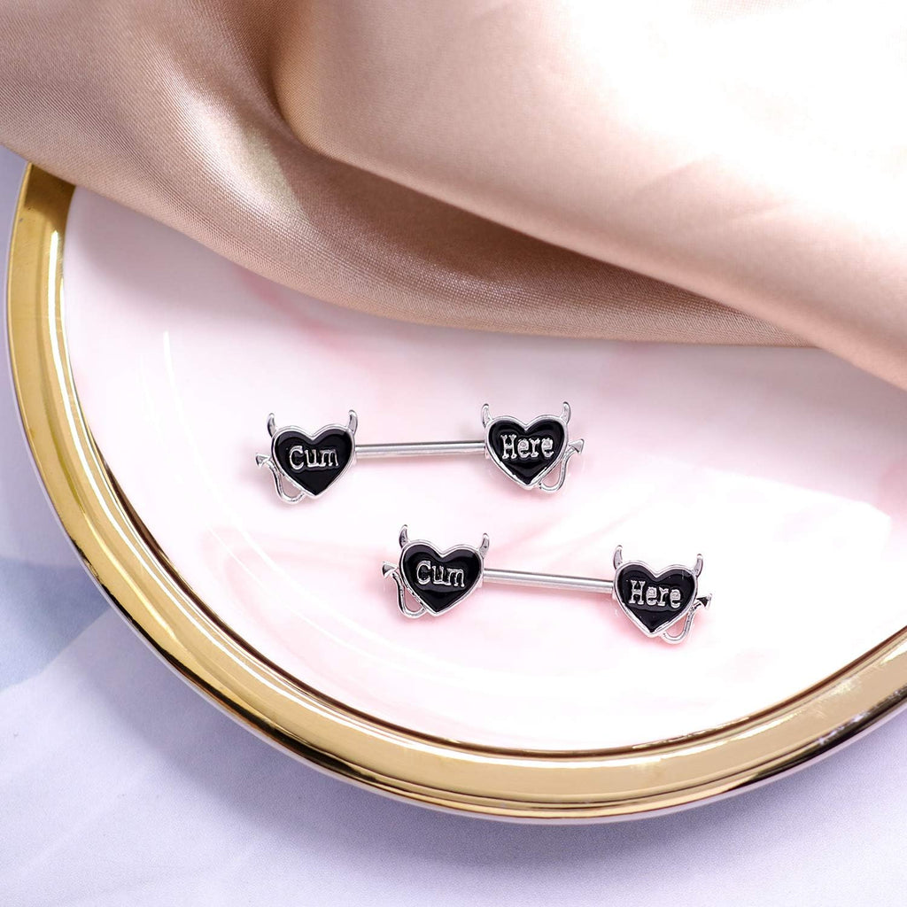 Nipple Ring 14G 316L Surgical Steel Nipple Barbell Heart Shape Devil Body Piercing Jewelry for Women Men - 我的商店我的商店我的商店