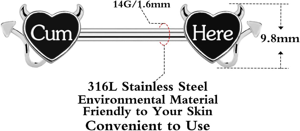 Nipple Ring 14G 316L Surgical Steel Nipple Barbell Heart Shape Devil Body Piercing Jewelry for Women Men - 我的商店我的商店我的商店