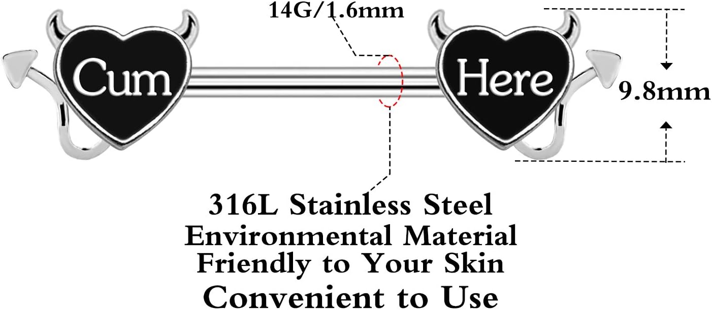 Nipple Ring 14G 316L Surgical Steel Nipple Barbell Heart Shape Devil Body Piercing Jewelry for Women Men - 我的商店我的商店我的商店