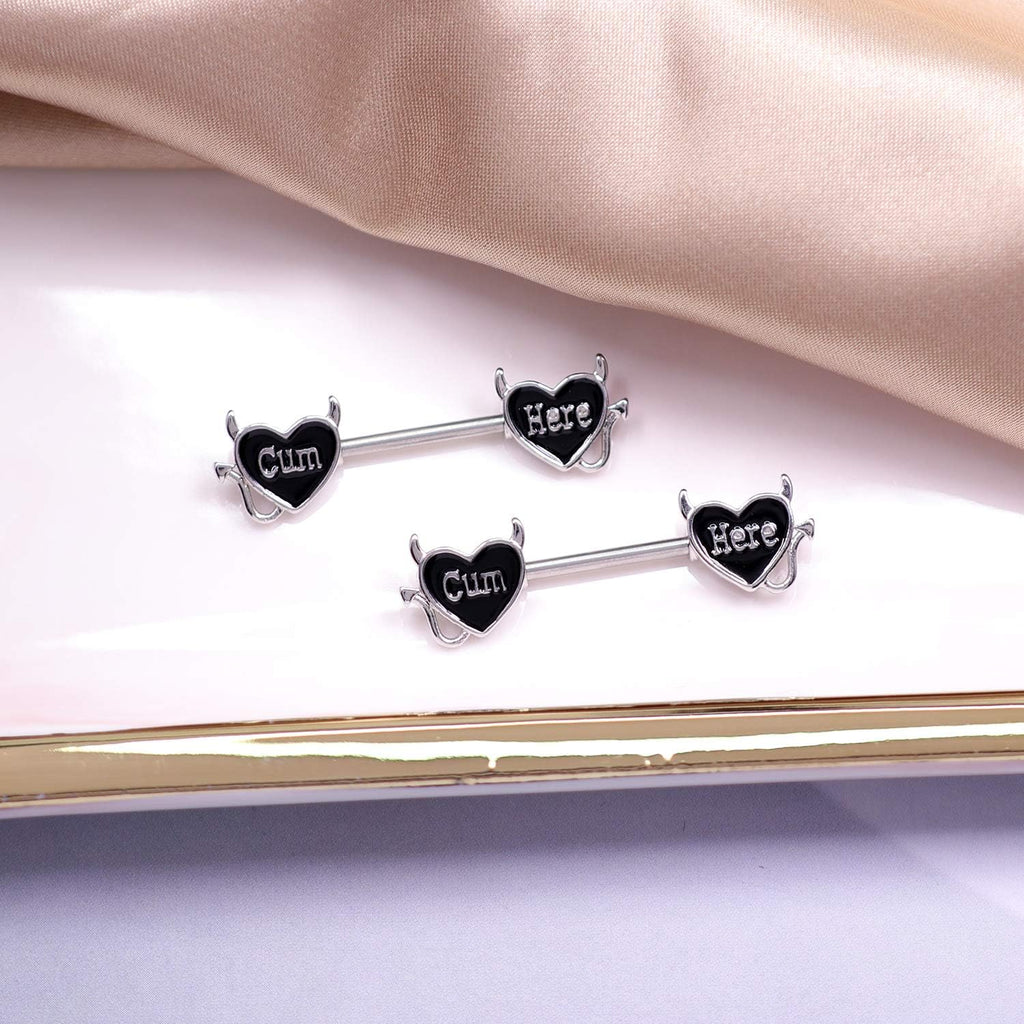 Nipple Ring 14G 316L Surgical Steel Nipple Barbell Heart Shape Devil Body Piercing Jewelry for Women Men - 我的商店我的商店我的商店