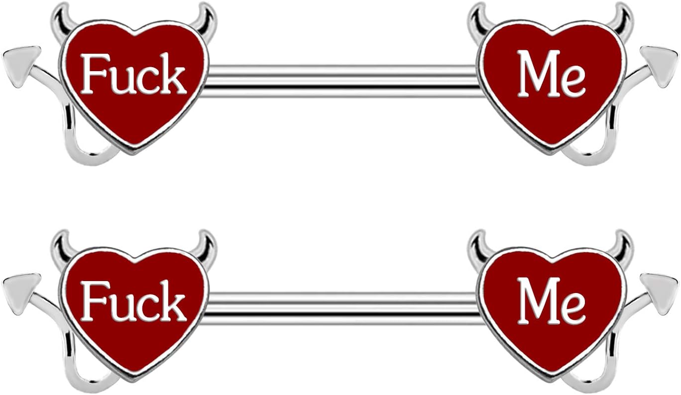 Nipple Ring 14G 316L Surgical Steel Nipple Barbell Heart Shape Devil Body Piercing Jewelry for Women Men - 我的商店我的商店我的商店