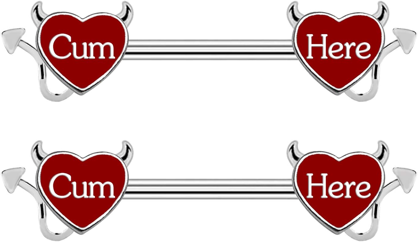 Nipple Ring 14G 316L Surgical Steel Nipple Barbell Heart Shape Devil Body Piercing Jewelry for Women Men - 我的商店我的商店我的商店