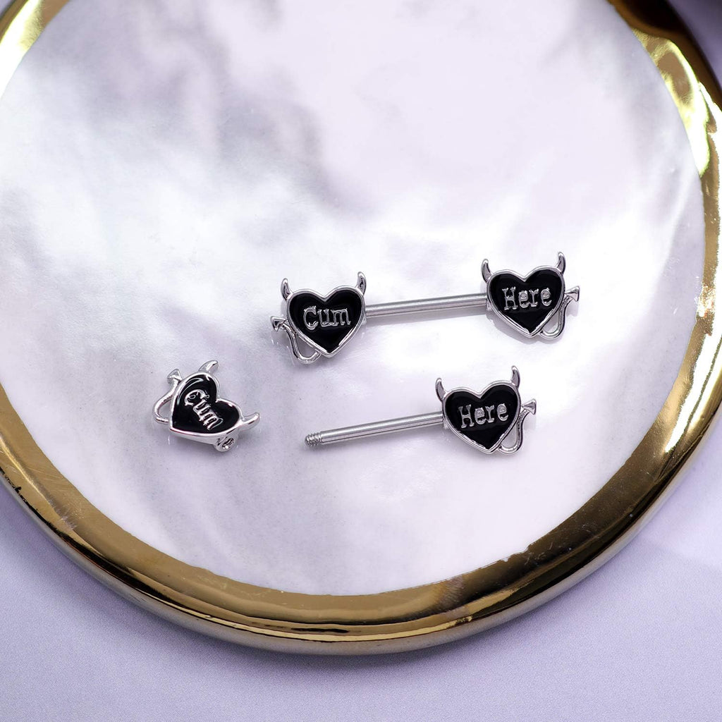 Nipple Ring 14G 316L Surgical Steel Nipple Barbell Heart Shape Devil Body Piercing Jewelry for Women Men - 我的商店我的商店我的商店