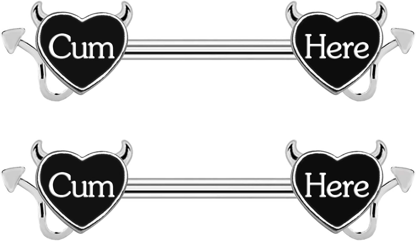 Nipple Ring 14G 316L Surgical Steel Nipple Barbell Heart Shape Devil Body Piercing Jewelry for Women Men - 我的商店我的商店我的商店