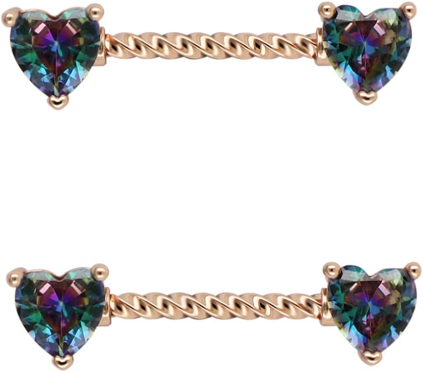 Nipple Ring 316L Surgical SS Multicolor PVD Plated Rainbow CZ Heart Round Shiny Mysterious Sparkly Nipple Jewelry Rings - QIAO CrystalQIAO CrystalQIAO Crystal