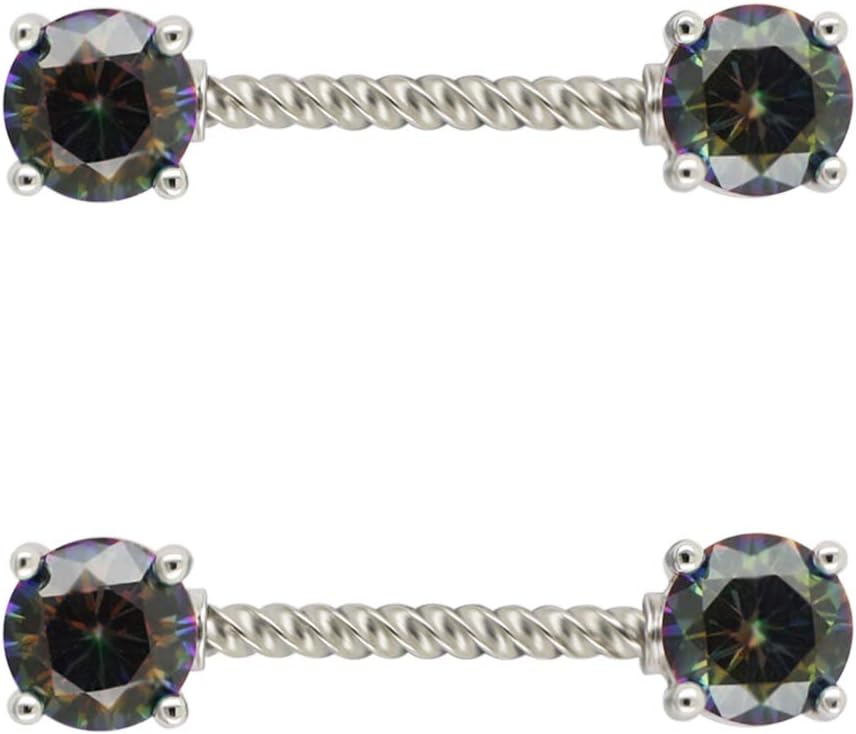 Nipple Ring 316L Surgical SS Multicolor PVD Plated Rainbow CZ Heart Round Shiny Mysterious Sparkly Nipple Jewelry Rings - QIAO CrystalQIAO CrystalQIAO Crystal