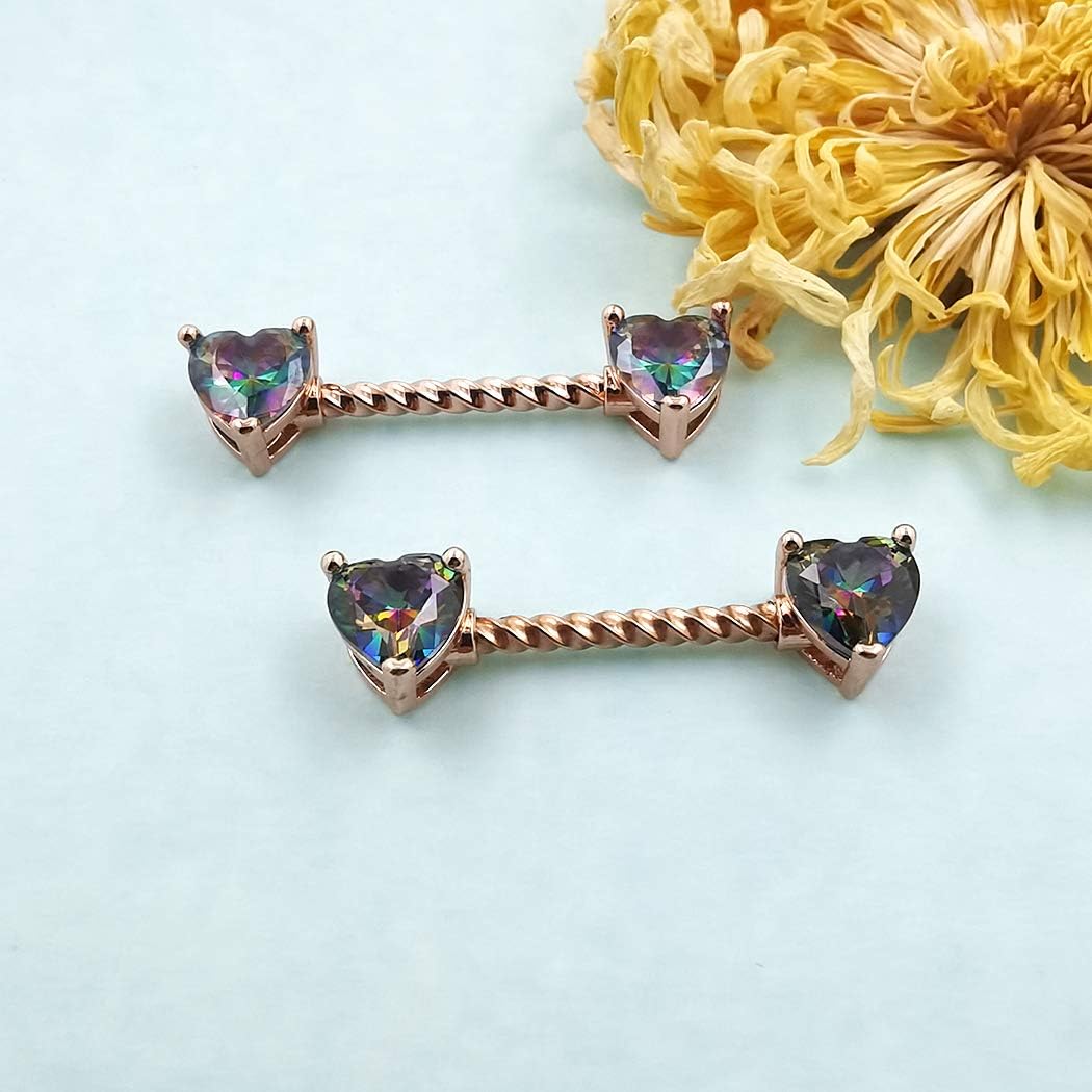 Nipple Ring 316L Surgical SS Multicolor PVD Plated Rainbow CZ Heart Round Shiny Mysterious Sparkly Nipple Jewelry Rings - QIAO CrystalQIAO CrystalQIAO Crystal