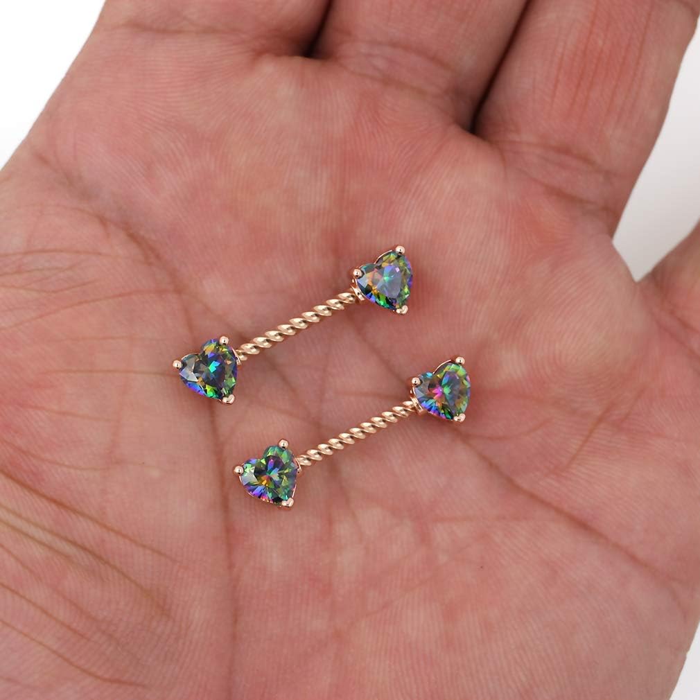 Nipple Ring 316L Surgical SS Multicolor PVD Plated Rainbow CZ Heart Round Shiny Mysterious Sparkly Nipple Jewelry Rings - QIAO CrystalQIAO CrystalQIAO Crystal
