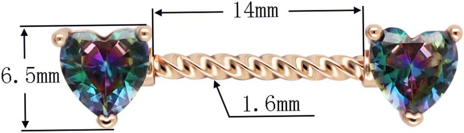 Nipple Ring 316L Surgical SS Multicolor PVD Plated Rainbow CZ Heart Round Shiny Mysterious Sparkly Nipple Jewelry Rings - QIAO CrystalQIAO CrystalQIAO Crystal