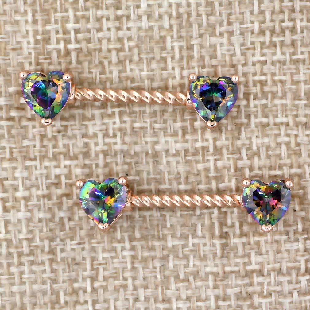 Nipple Ring 316L Surgical SS Multicolor PVD Plated Rainbow CZ Heart Round Shiny Mysterious Sparkly Nipple Jewelry Rings - QIAO CrystalQIAO CrystalQIAO Crystal