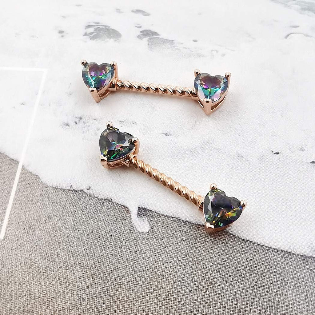 Nipple Ring 316L Surgical SS Multicolor PVD Plated Rainbow CZ Heart Round Shiny Mysterious Sparkly Nipple Jewelry Rings - QIAO CrystalQIAO CrystalQIAO Crystal