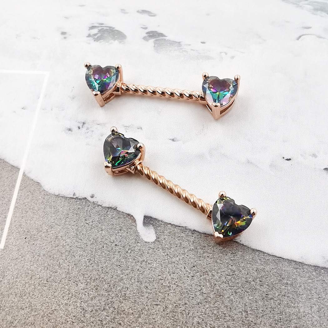 Nipple Ring 316L Surgical SS Multicolor PVD Plated Rainbow CZ Heart Round Shiny Mysterious Sparkly Nipple Jewelry Rings - QIAO CrystalQIAO CrystalQIAO Crystal