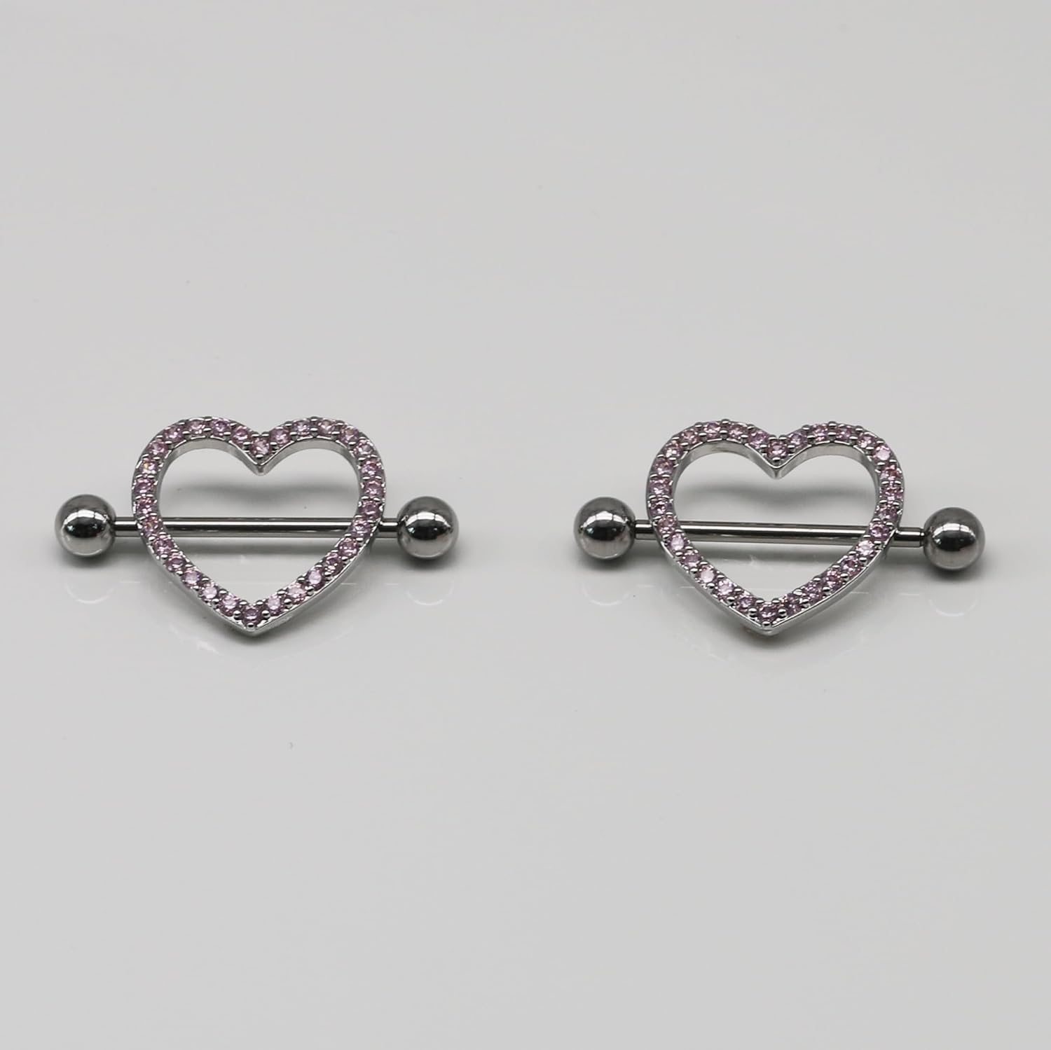 Nipple Ring and Belly Button Ring Set 14G Stainless Steel Sparkly Pink CZ Heart Bar Barbell Nipple Belly Piercing Body Jewelry - QIAO CrystalQIAO CrystalQIAO Crystal