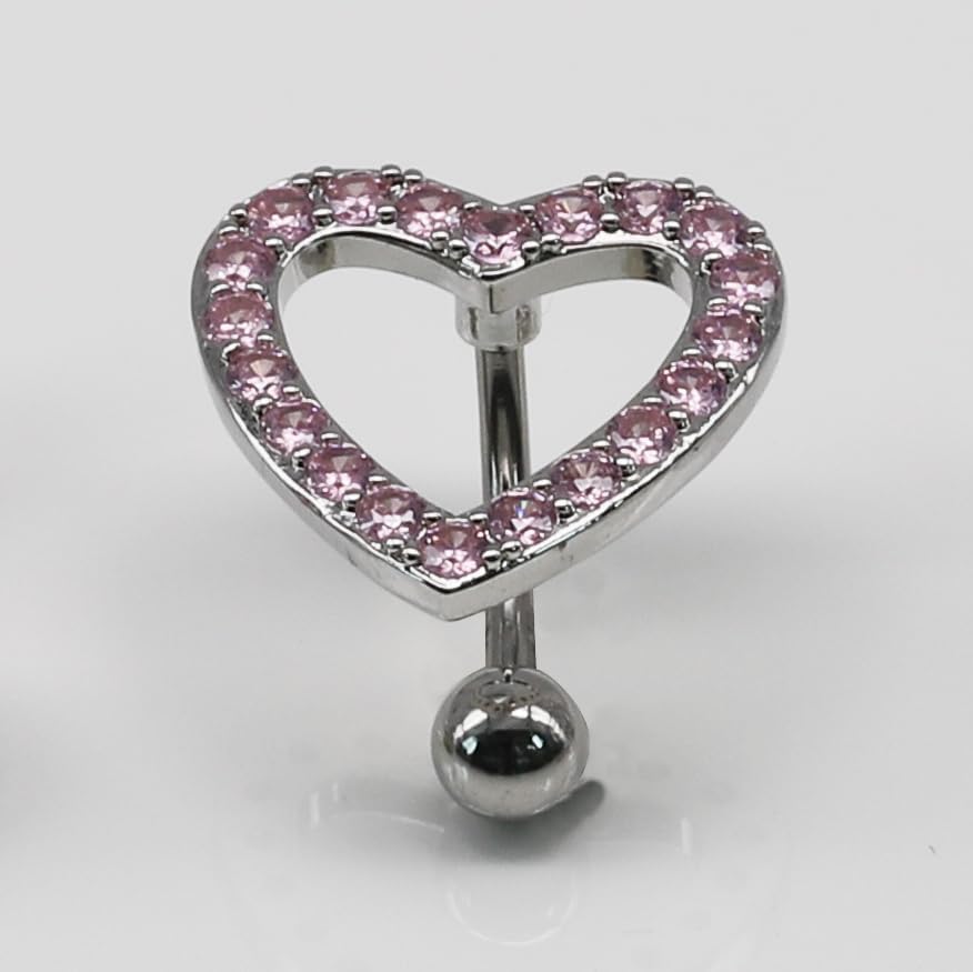 Nipple Ring and Belly Button Ring Set 14G Stainless Steel Sparkly Pink CZ Heart Bar Barbell Nipple Belly Piercing Body Jewelry - QIAO CrystalQIAO CrystalQIAO Crystal