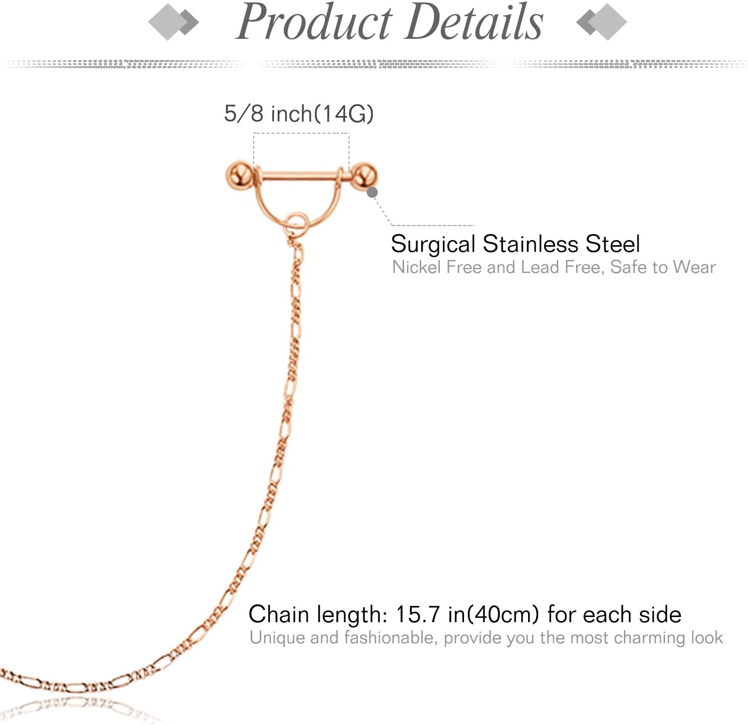 Nipple Ring with Choker Necklaces Stainless Steel Nipple Rings Chain Heart Cat Head Punk - QIAO CrystalQIAO CrystalQIAO Crystal