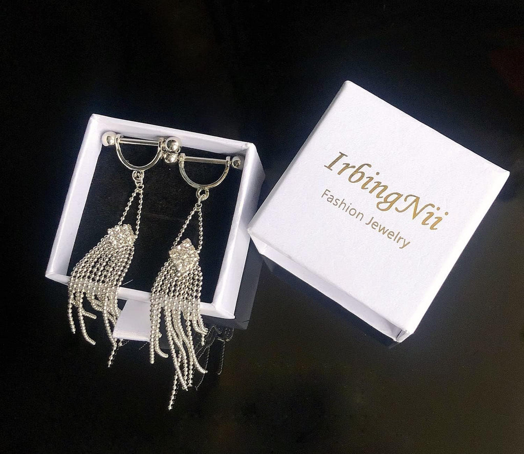Nipple Rings Dangle Long Tassels Nipple Piercings for Women Men Surgical Stainless Steel 14G Bar 1 Pair - QIAO CrystalQIAO CrystalQIAO Crystal
