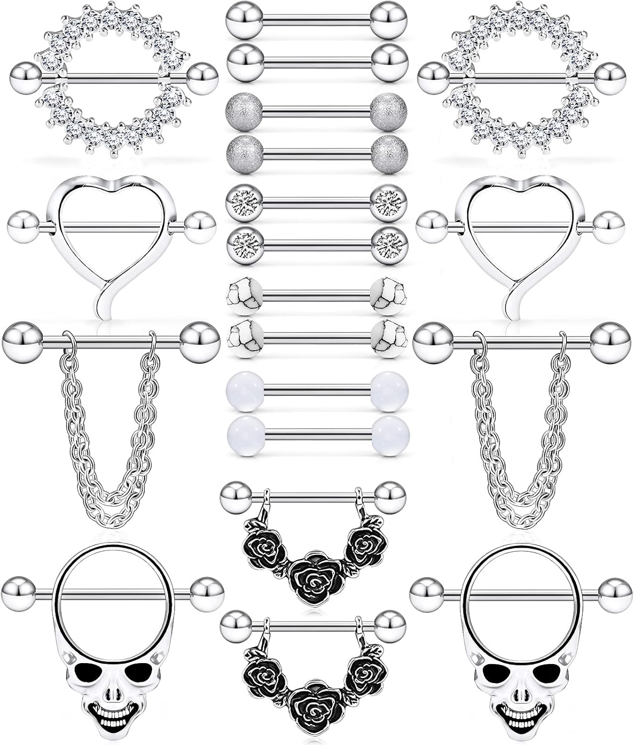 Nipple Rings for Women Nipple Piercing Jewelry 14G Nipple Rings Surgical Steel Screw Dangle Nipplerings Nipple Shield Ring Barbell Body Piercing Jewelry Set 5/8 Inch 16mm 10 Pairs - QIAO CrystalQIAO CrystalQIAO Crystal