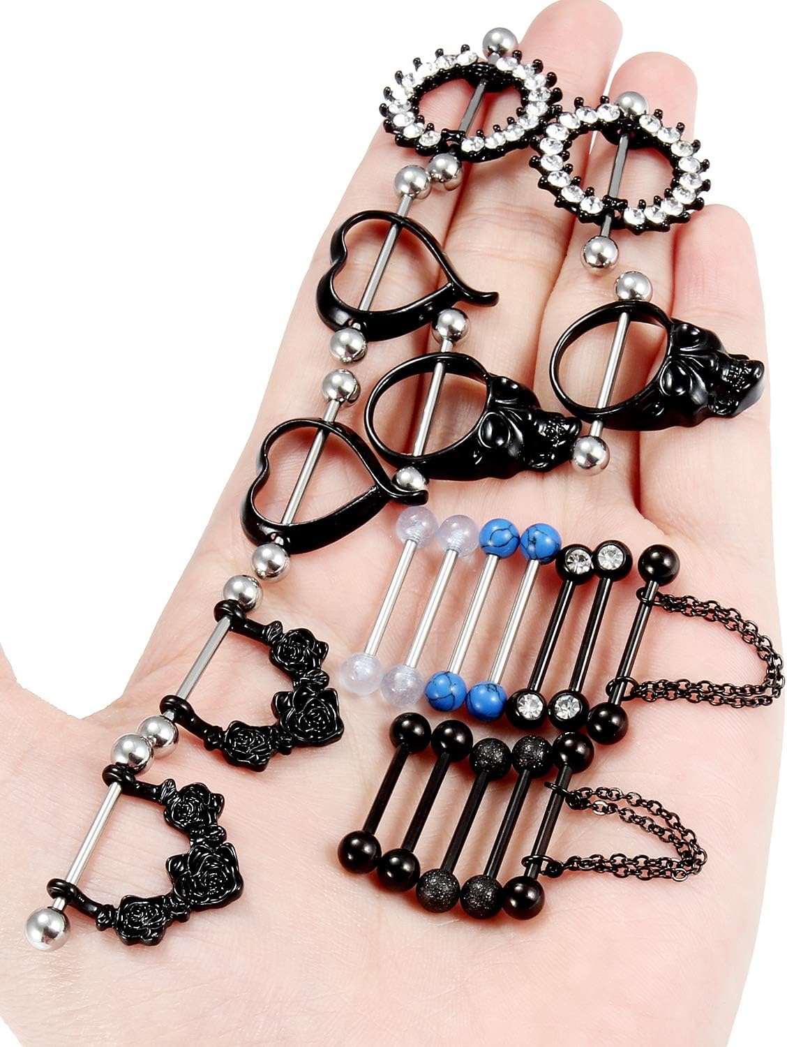 Nipple Rings for Women Nipple Piercing Jewelry 14G Nipple Rings Surgical Steel Screw Dangle Nipplerings Nipple Shield Ring Barbell Body Piercing Jewelry Set 5/8 Inch 16mm 10 Pairs - QIAO CrystalQIAO CrystalQIAO Crystal