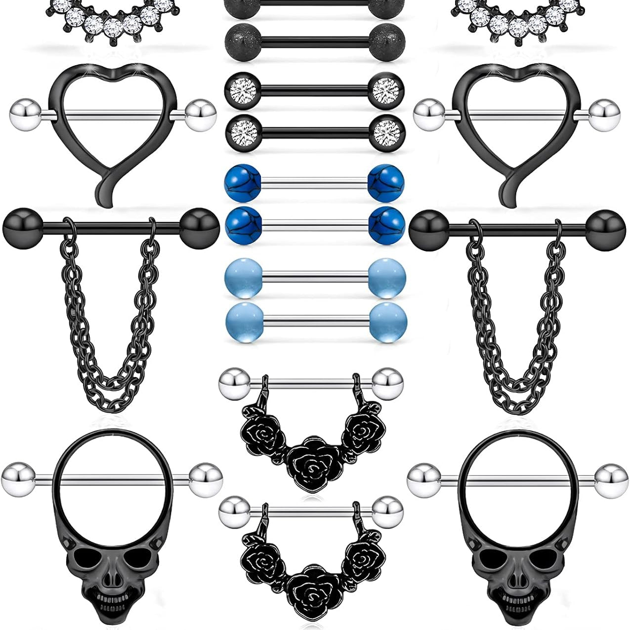 Nipple Rings for Women Nipple Piercing Jewelry 14G Nipple Rings Surgical Steel Screw Dangle Nipplerings Nipple Shield Ring Barbell Body Piercing Jewelry Set 5/8 Inch 16mm 10 Pairs - QIAO CrystalQIAO CrystalQIAO Crystal