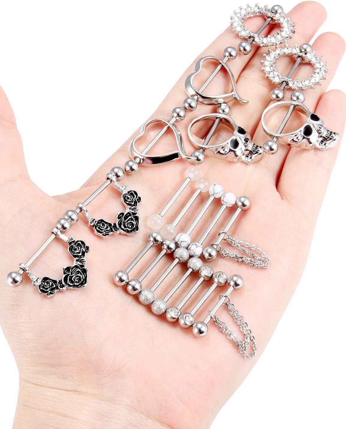 Nipple Rings for Women Nipple Piercing Jewelry 14G Nipple Rings Surgical Steel Screw Dangle Nipplerings Nipple Shield Ring Barbell Body Piercing Jewelry Set 5/8 Inch 16mm 10 Pairs - QIAO CrystalQIAO CrystalQIAO Crystal