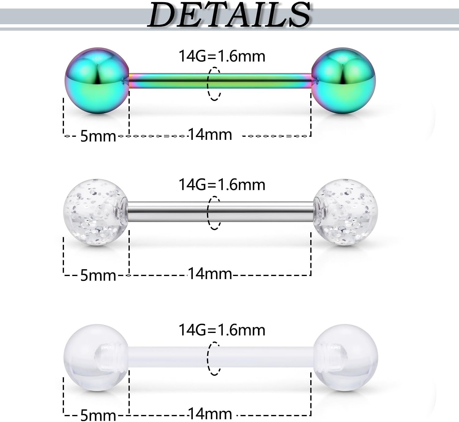 Nipple Rings for Women Nipple Piercing Jewelry 14G Nipple Rings Surgical Steel Screw Nipplerings Nipple Shield Ring Barbell Body Piercing Jewelry Set 9/16 Inch 14mm - QIAO CrystalQIAO CrystalQIAO Crystal