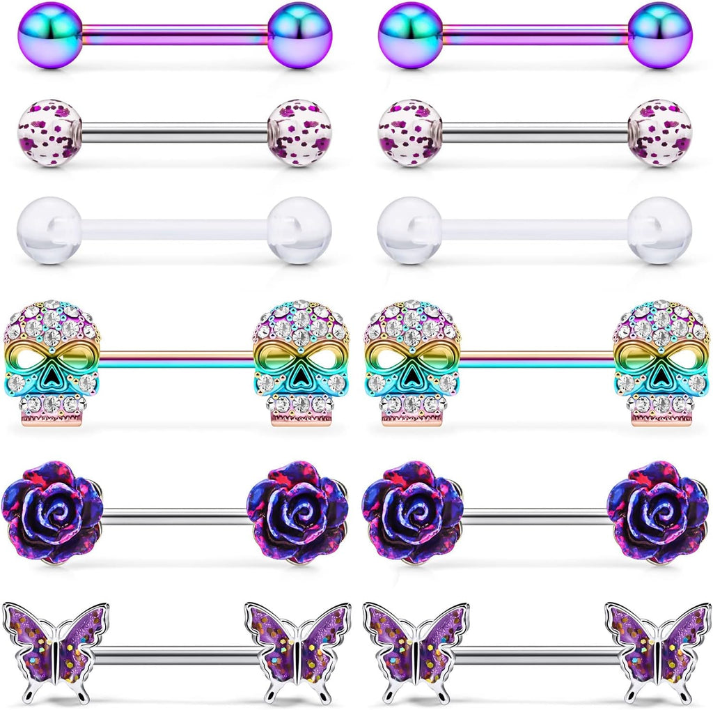 Nipple Rings for Women Nipple Piercing Jewelry 14G Nipple Rings Surgical Steel Screw Nipplerings Nipple Shield Ring Barbell Body Piercing Jewelry Set 9/16 Inch 14mm - QIAO CrystalQIAO CrystalQIAO Crystal