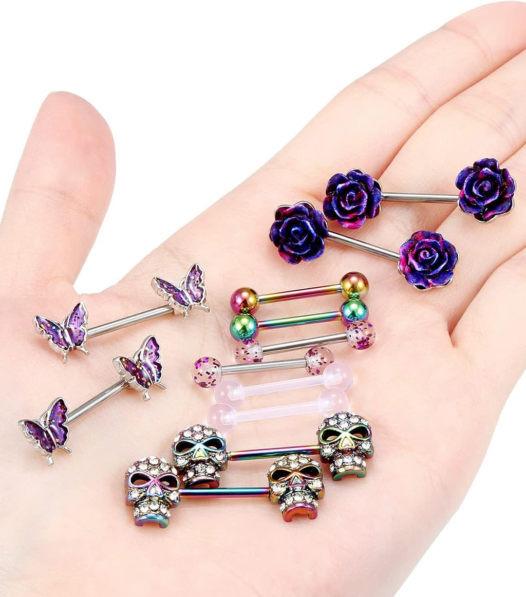 Nipple Rings for Women Nipple Piercing Jewelry 14G Nipple Rings Surgical Steel Screw Nipplerings Nipple Shield Ring Barbell Body Piercing Jewelry Set 9/16 Inch 14mm - QIAO CrystalQIAO CrystalQIAO Crystal