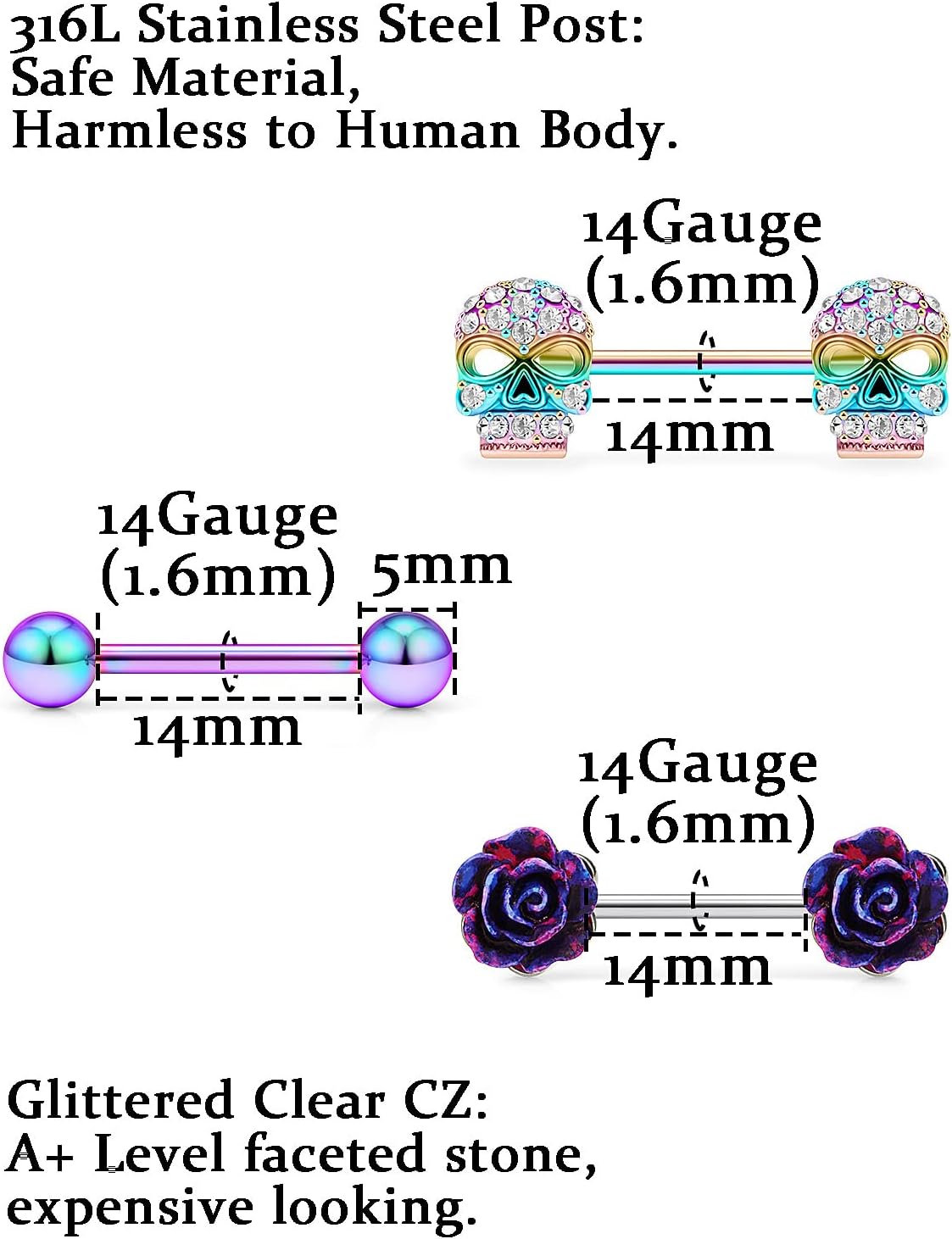 Nipple Rings for Women Nipple Piercing Jewelry 14G Nipple Rings Surgical Steel Screw Nipplerings Nipple Shield Ring Barbell Body Piercing Jewelry Set 9/16 Inch 14mm - QIAO CrystalQIAO CrystalQIAO Crystal