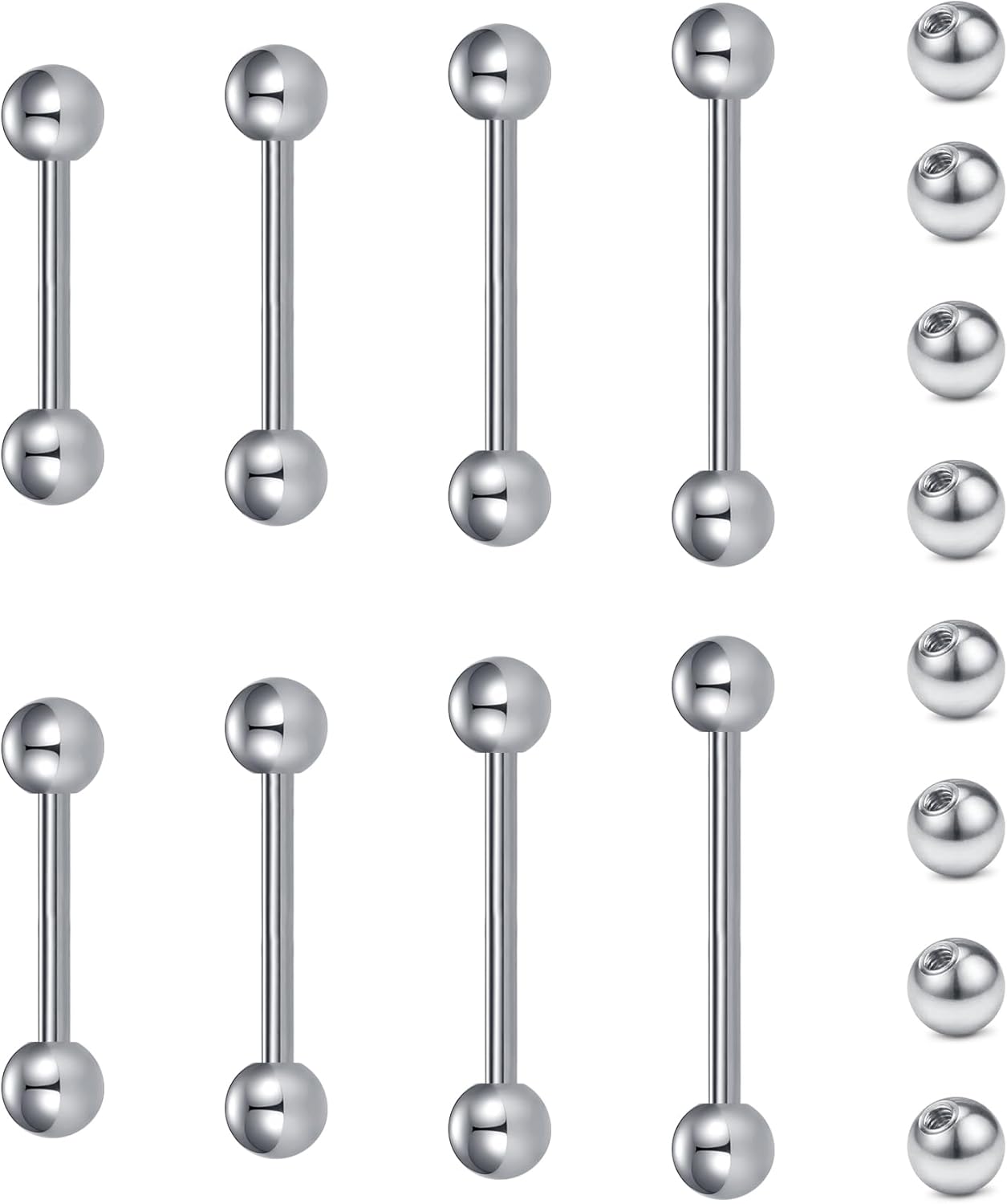 Nipple Rings Tongue Rings Stainless Steel 14G Straight Barbells Piercing Jewelry 12mm,14mm,16mm,18mm - QIAO CrystalQIAO CrystalQIAO Crystal