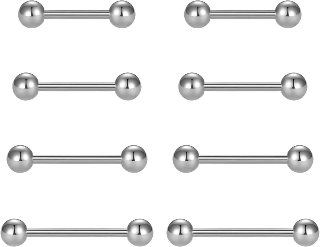 Nipple Rings Tongue Rings Stainless Steel 14G Straight Barbells Piercing Jewelry 12mm,14mm,16mm,18mm - QIAO CrystalQIAO CrystalQIAO Crystal