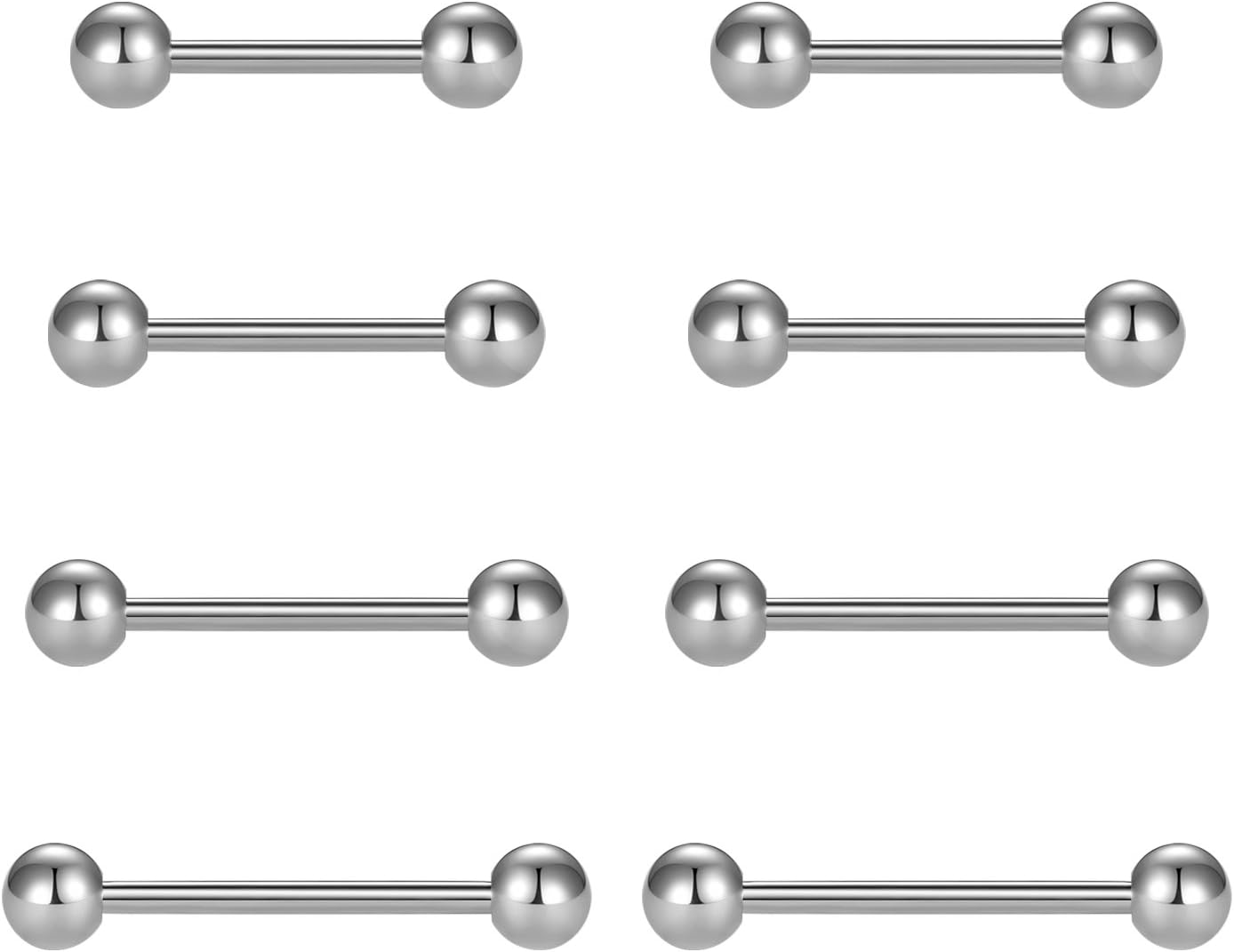 Nipple Rings Tongue Rings Stainless Steel 14G Straight Barbells Piercing Jewelry 12mm,14mm,16mm,18mm - QIAO CrystalQIAO CrystalQIAO Crystal