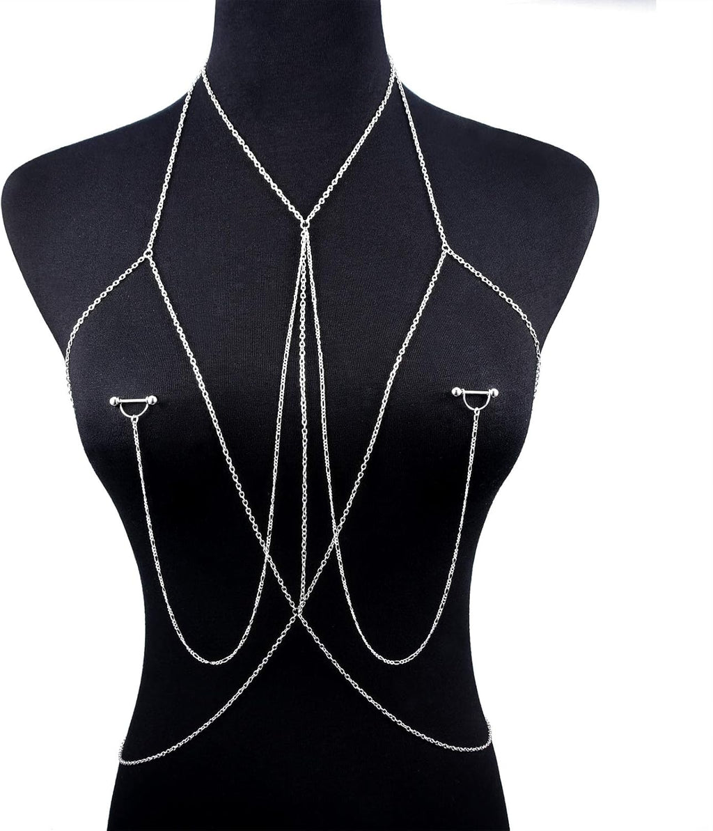 Nipple Rings with Body Chain Waist Chest Chain 14G Nipple Piercing Barbell Nipplerings Body Piercing Jewelry for Women - QIAO CrystalQIAO CrystalQIAO Crystal