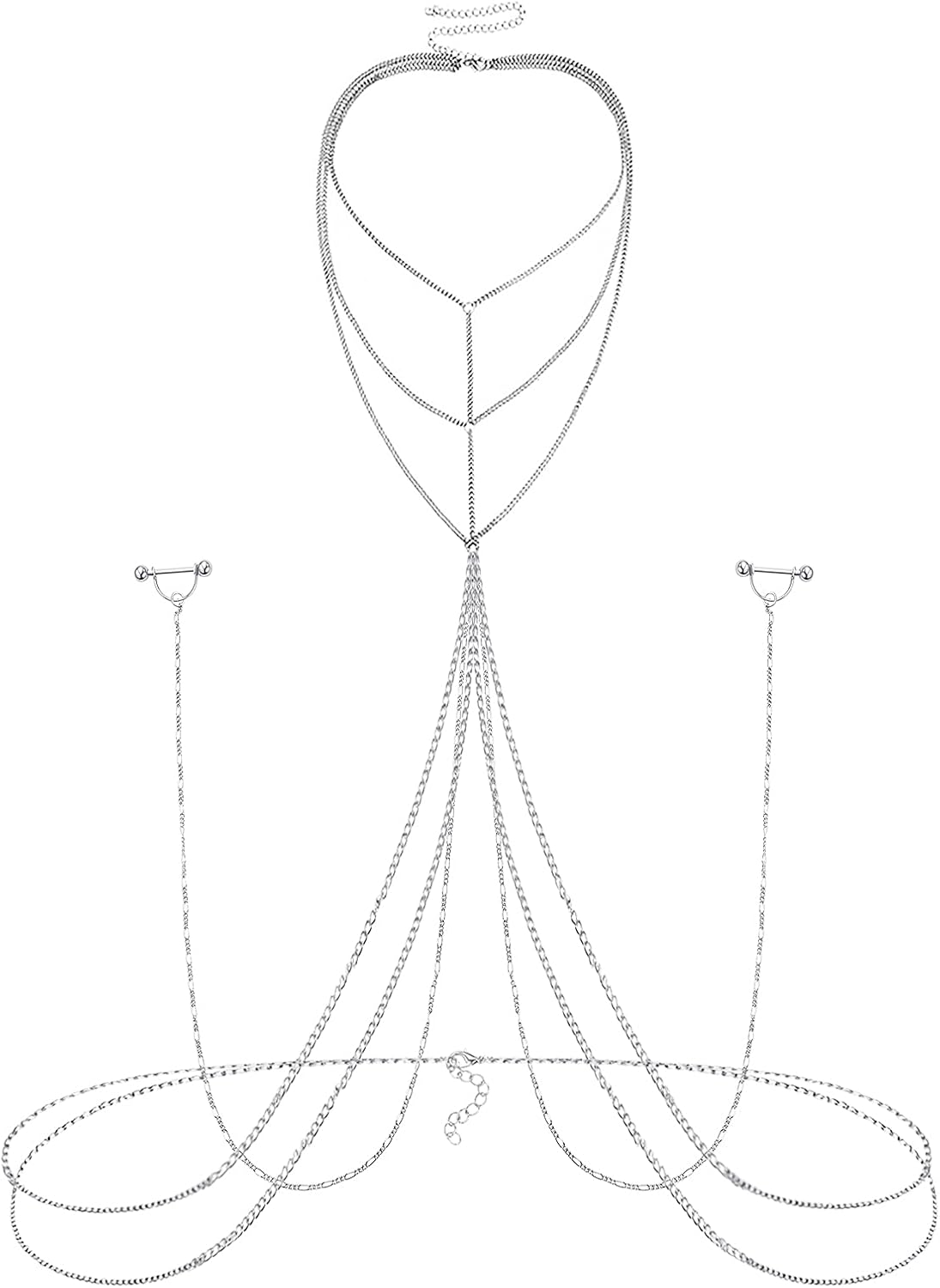 Nipple Rings with Body Chain Waist Chest Chain 14G Nipple Piercing Barbell Nipplerings Body Piercing Jewelry for Women - QIAO CrystalQIAO CrystalQIAO Crystal